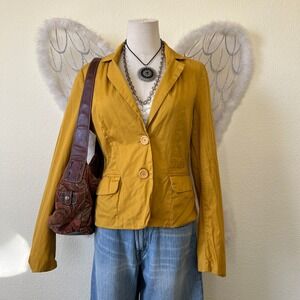 Whimsy Twee Mustard Yellow‎ Cotton Fitted Blazer L 2000s Minimal Retro Cute